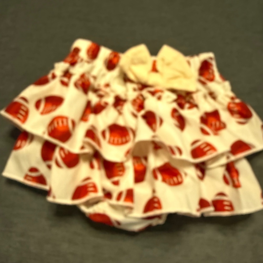Baby Girl Football Ruffle Bummie Skirt Red White Game Day Sports Diaper Cover